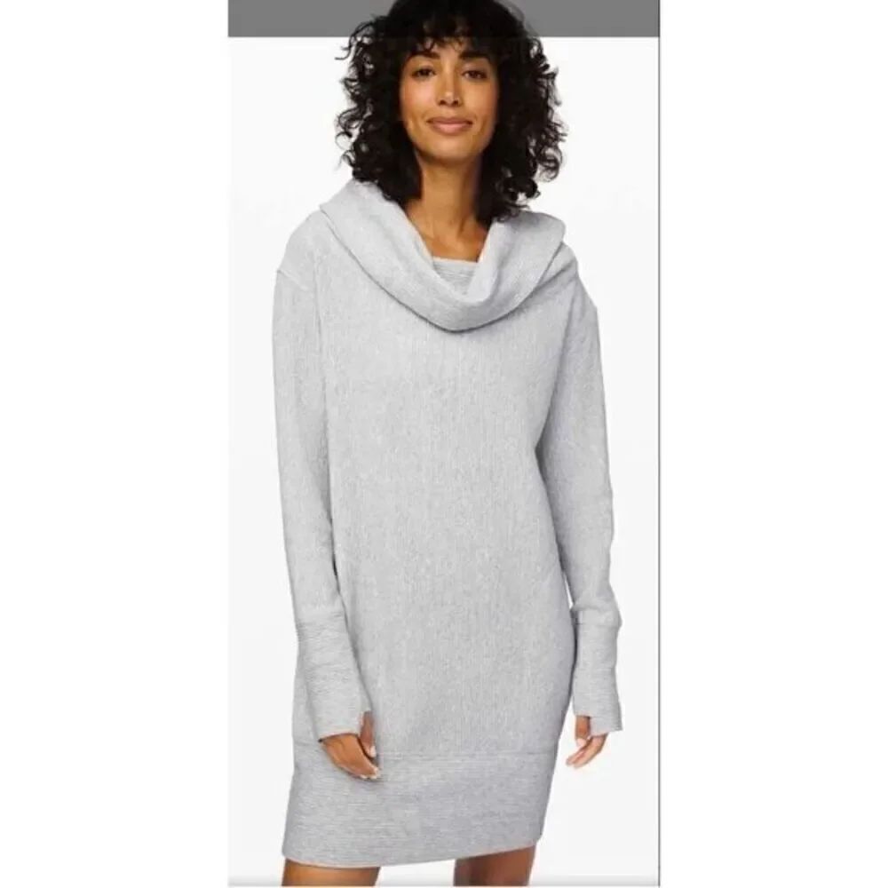 Lululemon Dress Womens Small Along The Way Cozy Cowl Neck Sweater Pockets Gray